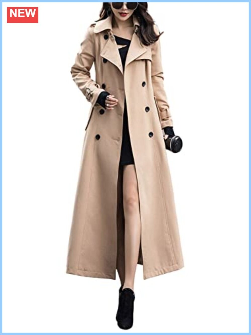 Double Breasted Maxi Trench Coat with Belted Cuffs